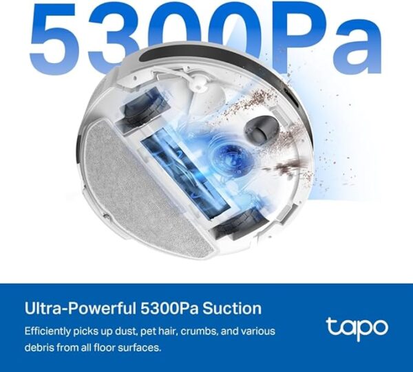 Robot Aspirador TP-Link Tapo RV30 Max Plus 5300Pa com Mopa, Filtro HEPA 11 e Wi-Fi Branco - Image 4